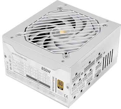 Mars Gaming MPB850PSI, Alimentation Full Modulaire ATX 850W, 10 Ans Garantie, 80Plus Gold 90%, Ventilateur SI 14cm, Technologie AI2-RPM, DC-DC et SMD, ATX 3.1 et PCIe 5.1, Connecteur 12V 2x6, Blanc