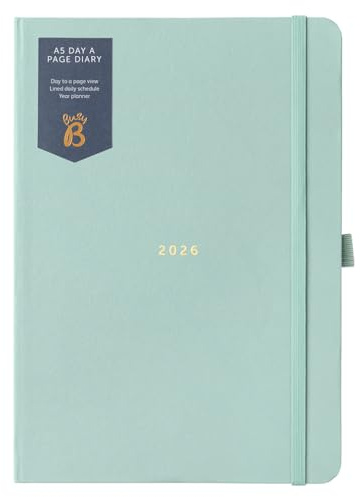 Busy B 2026 A5 Diary Day-A-Page Planner for Students, Professionals & Teachers - Sage Daily Planner with Gold Foil, Jan - Dec, Elastic Band & Ribbon Marker - Organizer for Desk or Handbag