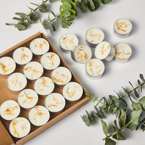 Crenovo 16 Pcs Tea Lights Candles with Dried Vanilla Flowers, Scented Tealight Candles Soy, 6-7 Hours Burning Candles Bulk for Weddings,Small Tea Light for Home, Spa