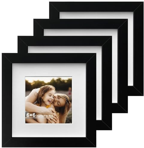 Eulihent 6 x 6 '' (15x15cm) Photo Frame Set of 4 Picture Frames Wood Square Frame for Wallmounted & Desk Top (Black)