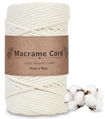 DOBIGER Hilo de Macramé Beige 6mm x 80m - Cuerda Más Gruesa de Algodón para Hamacas, Muebles Rústicos y Proyectos Pesados | Máxima Resistencia
