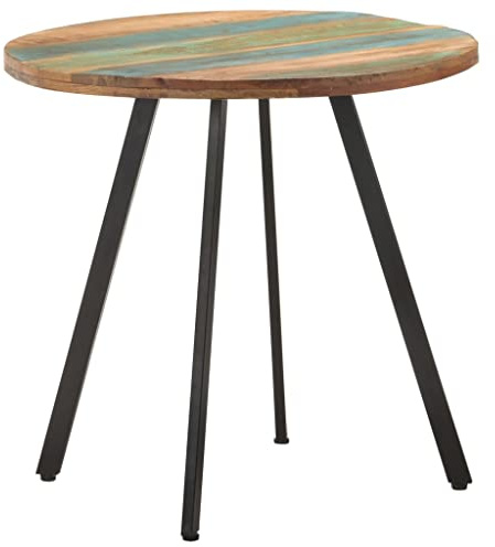 Foknhdi Esstisch 80 cm Altholz rund Industrial Design robuste Tischplatte aus recyceltem Massivholz mit Eisenbeinen für Küche & Esszimmer