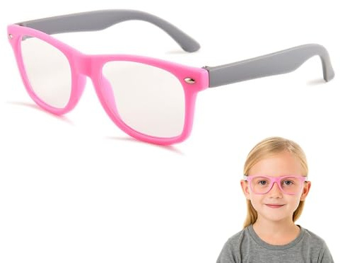 Gudzws Kids Blue Light Blocking Glasses Rectangle Digital Boys Girl Age for 5-12 (Pink)
