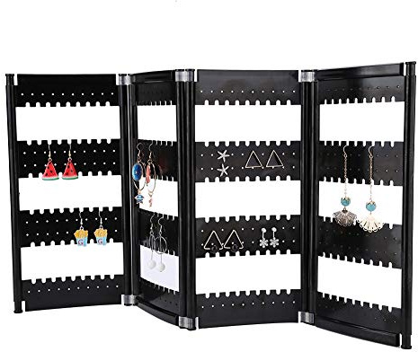 Salmue Faltbarer Ohrring-Schirm-Stand-Halter, 4 Platten-Schmuck-Halter-Ohrringe Ausstellungsstand-Ohrstecker Speichergestell-Organisator Ohrring-Halter-Ausstellungsstand-Organisator (Schwarz)
