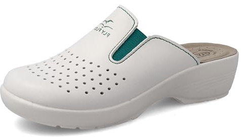Fly Flot | Professional Certified, Zoccoli Sanitari Donna con Elastico Regolabile, Ciabatte con Tomaia e Sottopiede in Evopell, Bianco, 37