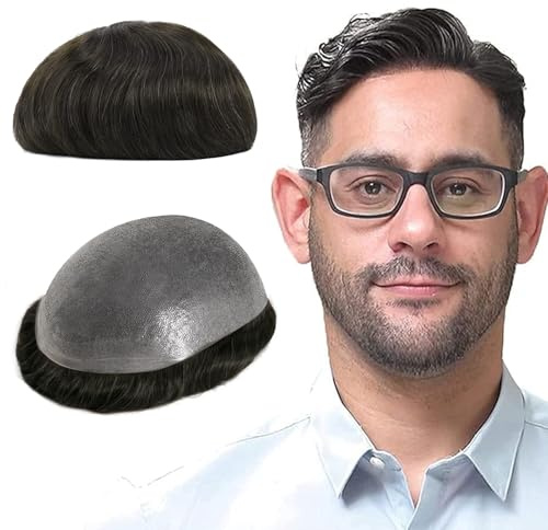 Lordhair Prothèse Capillaire Homme -Toupet Homme Cheveux Humains Naturel - 0,08 mm Devant Délié 1/2 Pouces V-looped Taille Super Mince - 20X25 CM Remplacement Cheveux Système