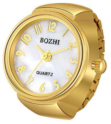 JewelryWe Fingeruhr für Herren und Damen, dehnbares Band, elastisch, rund, einfaches Zifferblatt, Quarzuhrring für Halloween, Arabisches Gold