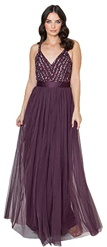 Maya Deluxe Maya Berry Embellished Halter Neck Maxi Dress Robe de Demoiselle d'honneur, baie, 42