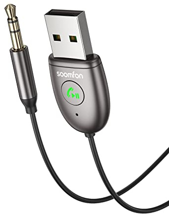 SOOMFON Bluetooth 5.3 AUX-mottagare - Bluetooth Audio Car USB Jack 3,5 mm snabbare överföring med kontrollknapp och inbyggd mikrofon för högtalare/bilradio/hem stereo
