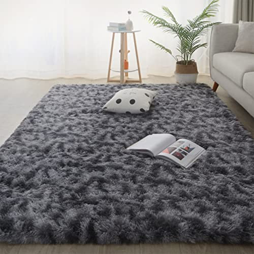 Jyswx Shaggy Teppich für Wohnzimmer – Moderne Langflor Teppiche Schlafzimmer Waschbar – Hochflor Flauschig Teppich für Wohnzimmer, Schlafzimmer, Schlafsaal, Farbe: Dunkelgrau, Größe:160x200 cm