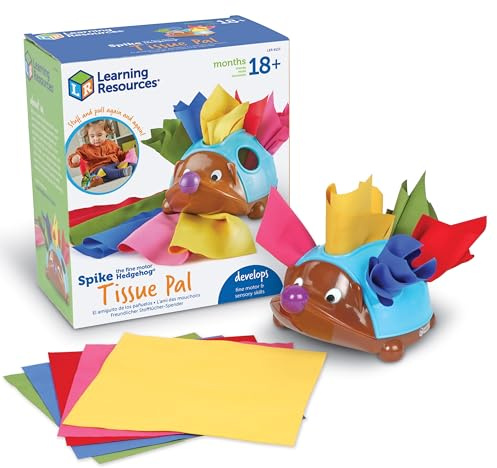 Learning Resources Spike the Fine Motor Hedgehog® Tissue Pal, Tygboxleksak, 11 delar, 18 månader+, inlärningsleksaker, babyleksaker, pedagogiska leksaker, finmotorik, Montessorileksaker