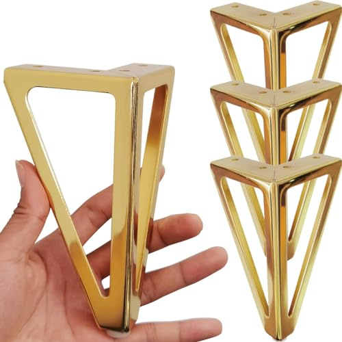 Hyever 6 Inch Gold Furniture Legs Heavy Duty Metal Furniture Feet, Golden Sofa/Cabinet/Table Legs 4Pcs, 6 Inch Cabinet Legs Set of 4,Couch Feet Replacement for Dresser (Gold)
