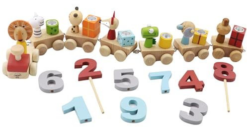 Woodily Wooden Toys - Geburtstagszug Holzeisenbahn Spielzeug ab 1-9 Jahr Geburtstagskerzen Junge Mädchen Geburtstagsteller Geburtstagskranz Geburtstagsring Nachhaltig Montessori Geburtstagsgeschenk