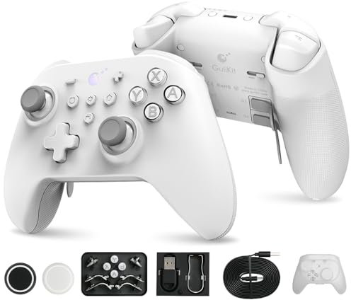 No Drift Stick GuliKit KK3 Max Bluetooth Controller, Kingkong 3 Max Wireless Controller für Switch/Switch OLED, Hall Effekt Joystick/Auslöser, Maglev/Rotor/HD-Vibration, Hyperlink Adapter (Weiß)