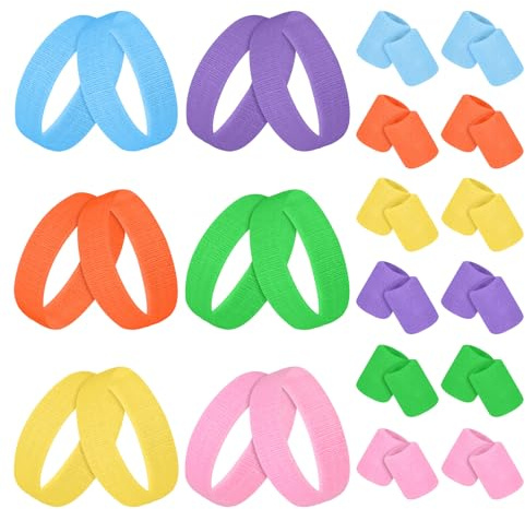 36PCS Sports Headband Wristbands Sweat Bands Absorbent for Gym Sports Football Soccer, 80s Headband and Wrist Sweatbands