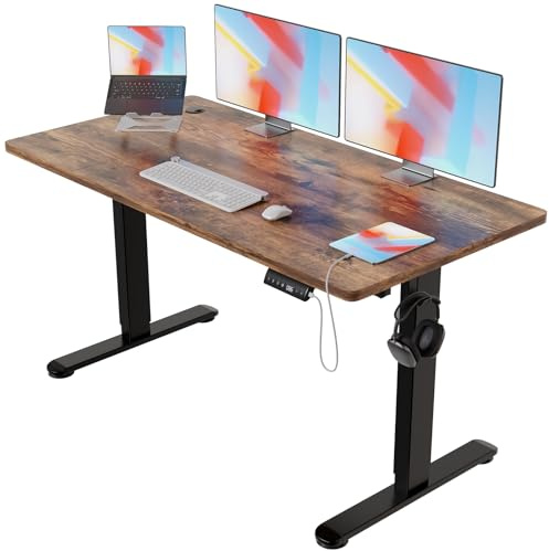 Devoko Escritorio Elevable Eléctrico 160 x 80 cm Marrón | Ajuste eléctrico de altura, 3 memorias de altura, Gestión de cables integrada, Tecnología anticolisión