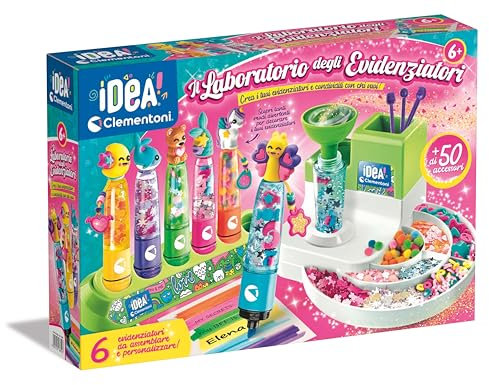 Clementoni Idea - Laboratorio degli Evidenziatori Personalizzati, Kit Creativo per Bambini 6+ Anni, con 50+ Accessori e 6 Evidenziatori Personalizzabili, Gioco Made in Italy, Lingua Italiana, 18854