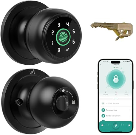 Lockin 4 in 1 Fingerprint Door Lock, Smart Door Knob with Lock, Biometric Door Lock with App Control & Key, Auto Door Lock with Code, Keyless Entry Door Lock for Bedroom, Front Door, Hotel, Apartment