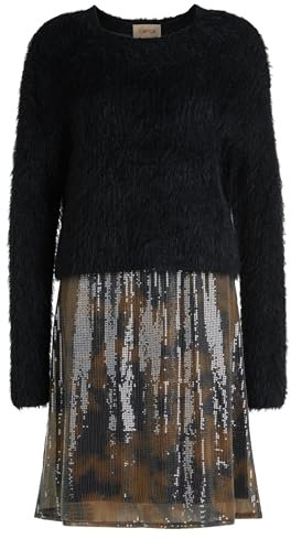 Cartoon Damen Pailletten-Kleid 2er Set Brown/Black,38