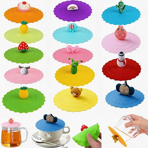 14 Stück Silikondeckel für Gläser - Silikon Glasabdeckung Trinkglas 10cm- Anti Staub Tasse Deckel, Auslaufsicherer Silikon Becher Deckel für Kaffee Bierkrug Trinkgläser Weinglas