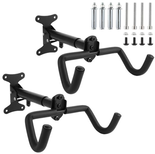 WOPPLXY 2 Stück Fahrrad Wandhalterung, Winkel und Wandabstand Einstellbar Fahrradhalterung Wand, Schwarz Metall und Schaumkleber Fahrrad Aufhängung für Standardräder