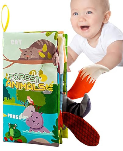 Samuliy Weiche Bücher für Babys, Knisterbücher für Babys | Berühren und fühlen Sie Babybücher mit -Tieren und Schwänzen,Sensorisches Aktivitätsspiel, sensorisches Touch-Spielzeug, Cartoon-Bücher aus