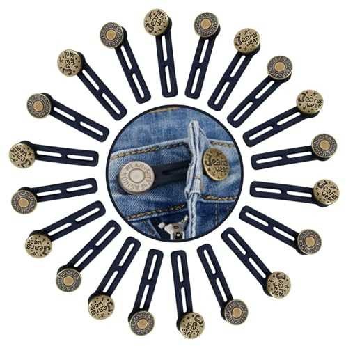 KEYRI 20 Piezas Set de Extensores de Pantalones de Cintura Prolongador Vaqueros de Botón Elástico extensor de cintura ajustable para Jeans botones sin costura extraíble sin costuras (Bronce)