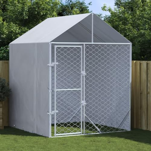 Verderoom Gabbia Cane,Box per Cani da Esterno,Recinto per Cani,Cuccia Cane Esterno,Cuccia Cani da Esterno Tetto Argento 2x2x2,5 m Acciaio Zincato
