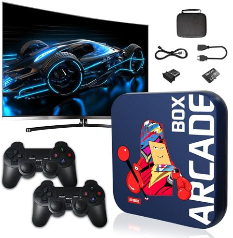 Arcade Box,Mini Caja de Juegos Arcade,64/128/256GB,30000/41000/50000+Juegos,emulador de videoconsola Plug and Play Videojuegos para TV,Mando inalambrico 2.4g,Negro,Emuelec4.3 (256g)