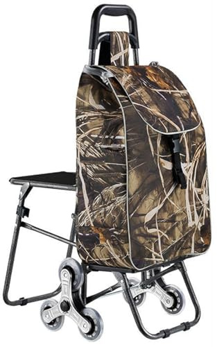 Carrito de la compra con asiento – Carro fácil de subir escaleras para compras y descansar cómodamente