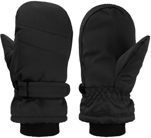 Geyoga Kids Snow Mittens Waterproof Winter Ski Gloves Warm Thicken Snow Gloves for Girls Boys(Black,3-5 Years)