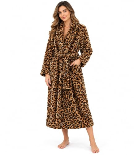 Hiseng Robe de Chambre Femme Long, Couleur Unie Pyjama Femme avec Ceinture, Robe de Chambre Homme Flanelle, Pyjama Chaude et Doux Hiver, Peignoir à Capuche pour Hôtel Bain