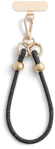 CHUQING Correa de muñeca para teléfono Encanto para teléfono Cordón Bolsa Encantos Llavero Pulsera Monedero Cadena Negro