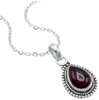 mantraroma Kette Granat 925 Silber Damen verziert