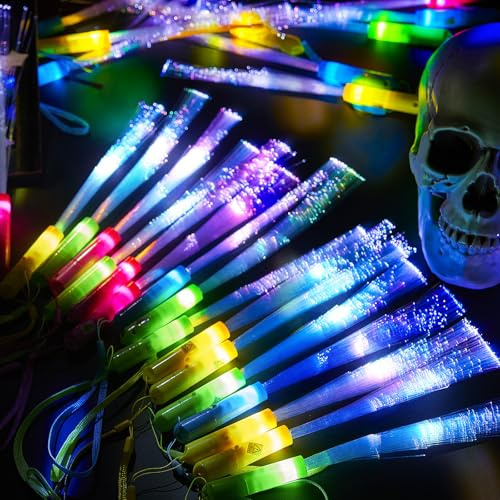Lewtemi 48 Pieces Glow Fiber Wands Sticks LED Light up Fiber Optic Wands LED Flashing Sticks Glow Flashing Optic Party Favors, Colorful, Battery Operated for Wedding Neon Party New Year(Vivid Colors)