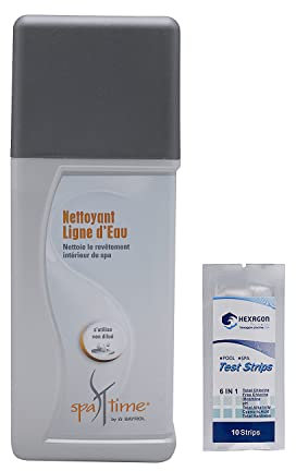 BAYROL SpaTime NETTOYANT Ligne d'eau Liquide - 1L | Élimine Les tâches, impuretés et dépôts de Gras du Spa - Nettoyant Liquide concentré + 10 Tests HPS OFFERTS 6 en 1