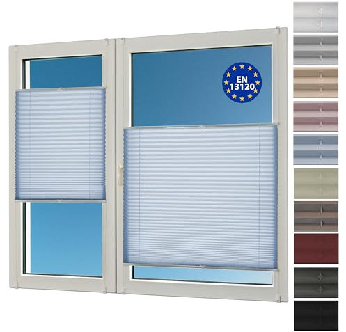 Deco4Me Plissee ohne Bohren (110 x 140 cm, Hellblau Crash) - Blickdicht, lichtdurchlässig, Keine Verdunkelung - Jalousien zum Klemmen - Faltrollos für Fenster