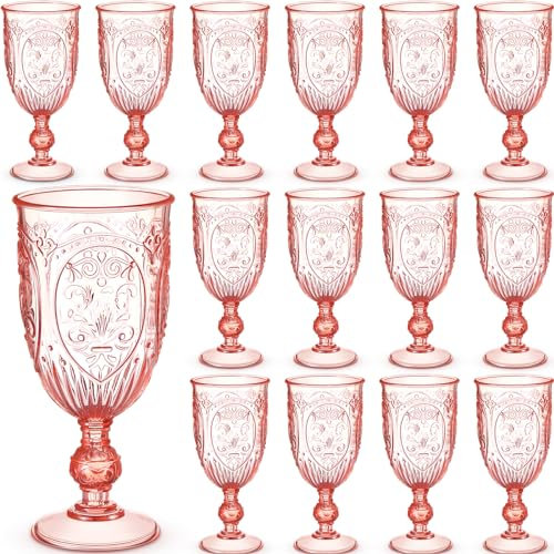 Wiwiqing Weinkelche im Vintage-Stil, farbige Wasserkelche, Kunststoff, Retro-geprägte Glaswaren, Wasserkelche für Weinbar, Saft, Babyparty, Hochzeit, Empfang, große Veranstaltung, Party, Rosa, 24
