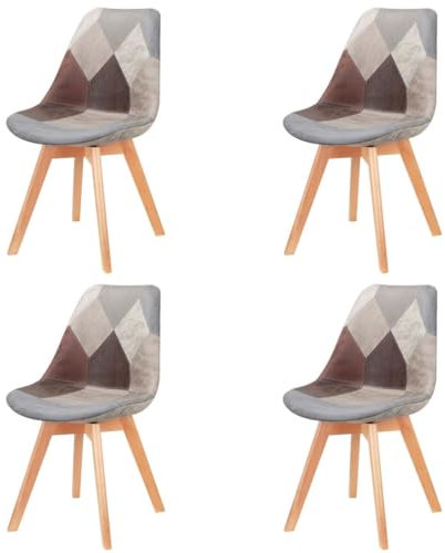 Herbalady Chaise Salle a Manger Lot de 4, Chaise Salle a Manger Patchwork Multicolore, Chaise Scandinave avec Pieds en Bois de Hêtre, pour Salon, Salle à Manger, Chambre (Gris), BBYJX-04G
