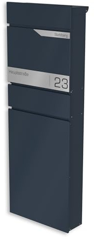 Graviers Boîte aux Lettres sur Pied Anthracite RAL 7016 avec Compartiment à journaux - Plaque personnalisée en Acier Inoxydable, résistante aux intempéries, boîte aux Lettres