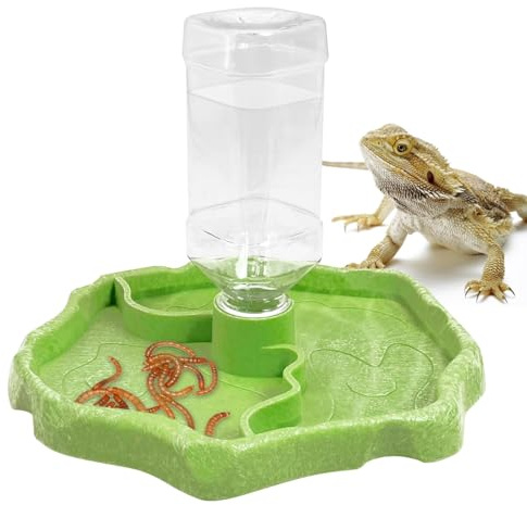 Kathson 9oz 2-in-1 Reptile Water Bottle Turtle Automatic Feeders Waterer Food and Water Bowl pet Dispenser Bottle Feeding Dish for Lizard Chameleon(Green)