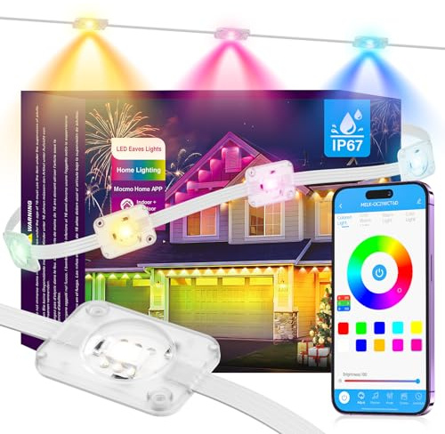 Clownya Permanent Outdoor Lights, Smart Outdoor LED String Lights,Christmas Lights RGB Color Changing,Scene Modes, IP67 Waterproof, App Control,Holiday, Party,Christmas Decorations (50FT)