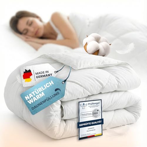 KNERST Sommer Bettdecke 240x220 - Federbettdecke – leichte Decke mit Daunen & Federn - dünne Sommerdecke Waschbar & Atmungsaktiv - Daunendecke Ökotex Zertifiziert