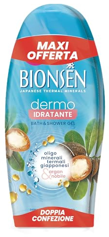 Bionsen Dermo-feuchtigkeitsspendendes Duschbad mit japanischen Thermaloligomineralen und Arganöl, ohne Parabene, für sensibische Haut, Flasche 650 ml x 2