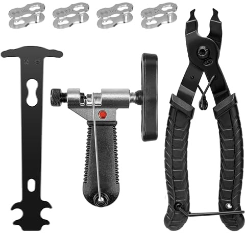 EXFU Fahrradkette Reparatur Set, Kettennieter Fahrrad, Kettenzange, Kettenschloss Zange und 4 Paar Fahrradketten Nieten, Fahrradkette Werkzeug Set für 6-12 Fach Fahrradkette