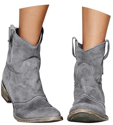 EQWIGKEIT Botines Mujer Tacón Elegante Vaquero Ligero Botas de Invierno Antideslizantes Ante Media Altura Botas Tacón Bloque Botines de Tobillo Vintage, A7 gris, 37 EU