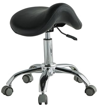 Generico Sgabello da sella, sedia da ufficio regolabile in altezza, cuscino da sella spesso e largo, for salone di bellezza, spa, massaggi in casa, ufficio(Black)