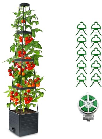 MQJIAZHI Raised Garden Bed & Tomato Planter with Trellis, Self-Watering, Tomato Cages for Climbing Veggies – Suitable for Patios, Greenhouses, Indoor/Outdoor Use（1Pc）