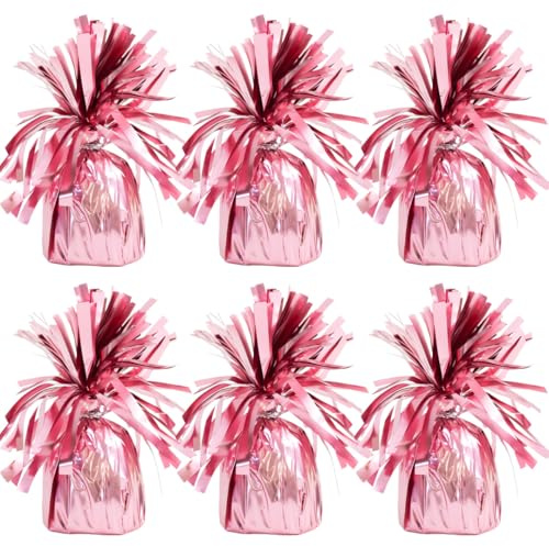 PARTYRAMA.CO.UK Matte Pink Foil Helium Balloon Weights 175gr - Pack of 6 - Durable & Colourful Weights for Birthdays Parties, Events & Celebrations - Perfect Balloon Weight Holders