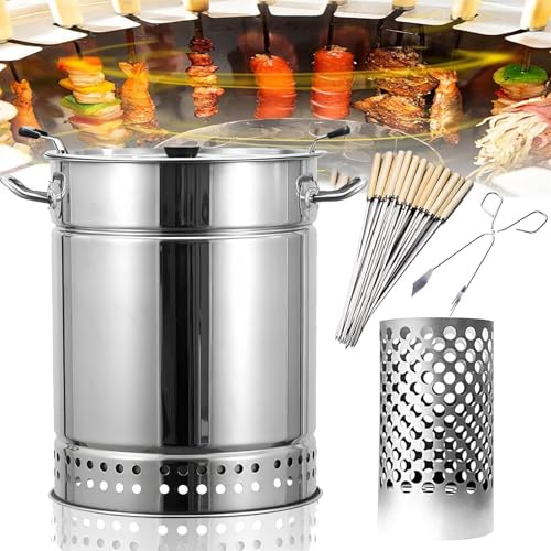 GAOXIAO Barril Asador de Carne Sin Humo Interior, Parrillas de Carbón Portátiles Grandes, Inoxidable de Barril, 360° Sin Humo para Exteriores, Ahumador para Barbacoa Silver Small (22 skewers)